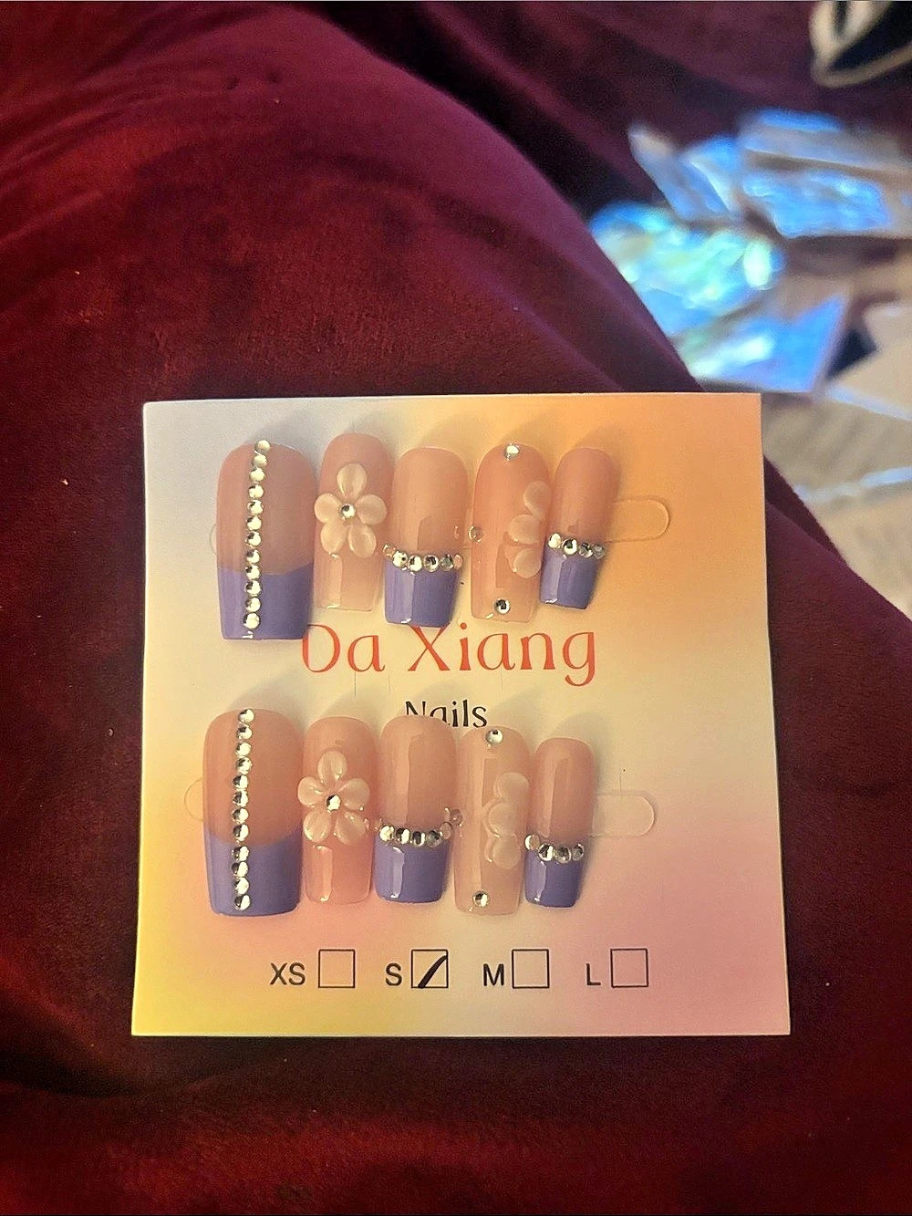 Da Xiang Press-On Nails Floral Pink & Purple Medium